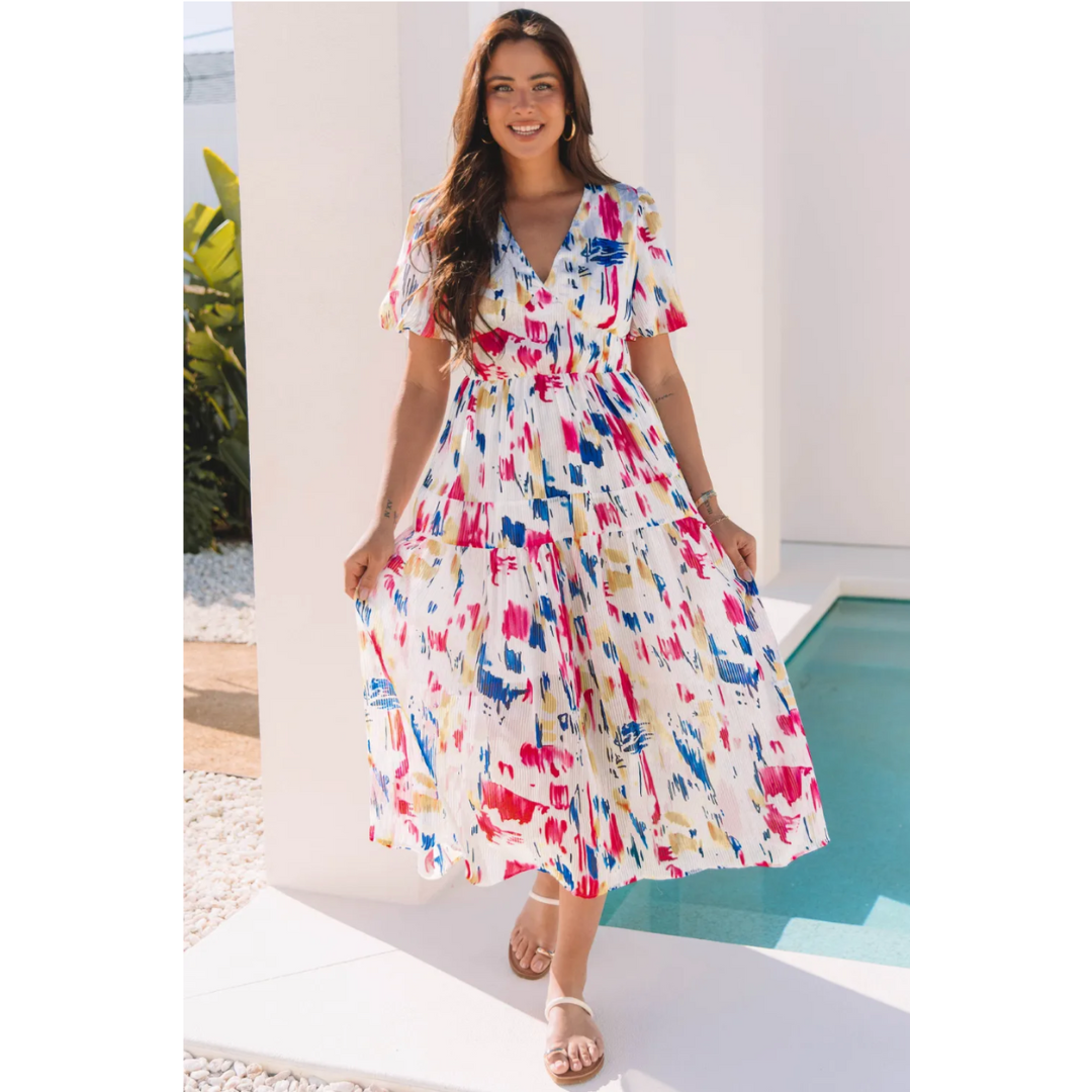 The Beauty Of Abstract, Colorful Short Sleeve Midi Dress