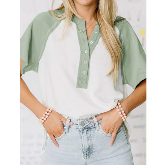 It's A Breeze, Short Sleeve Relaxed Henley Top