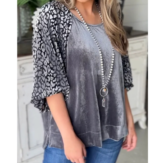 Ready For New Years, Half Sleeve Velvet Leopard Tunic