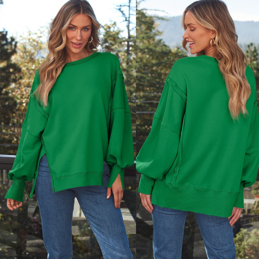 Cozy Habits, Long Sleeve Oversize Pullover with Side Slits