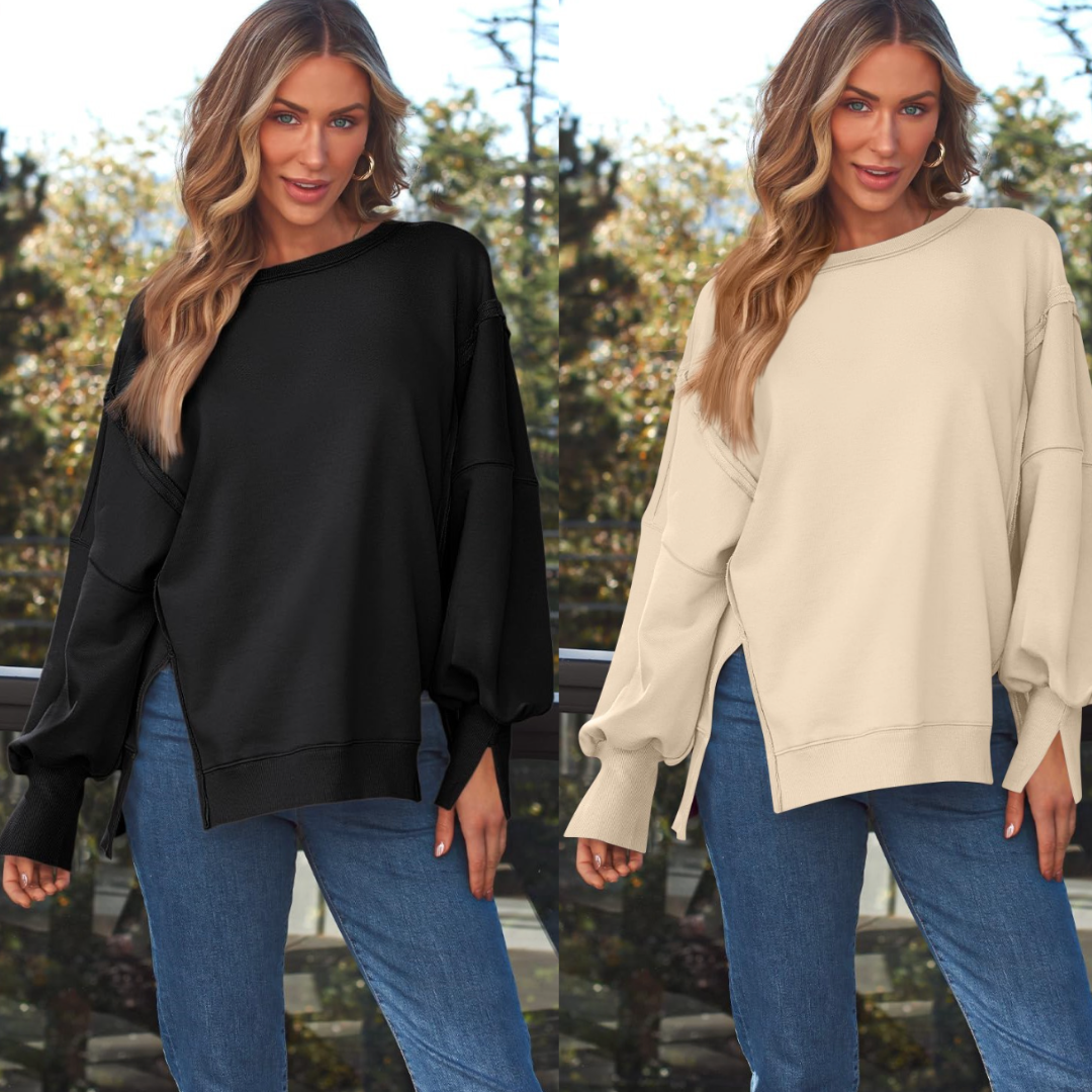 Cozy Habits, Long Sleeve Oversize Pullover with Side Slits