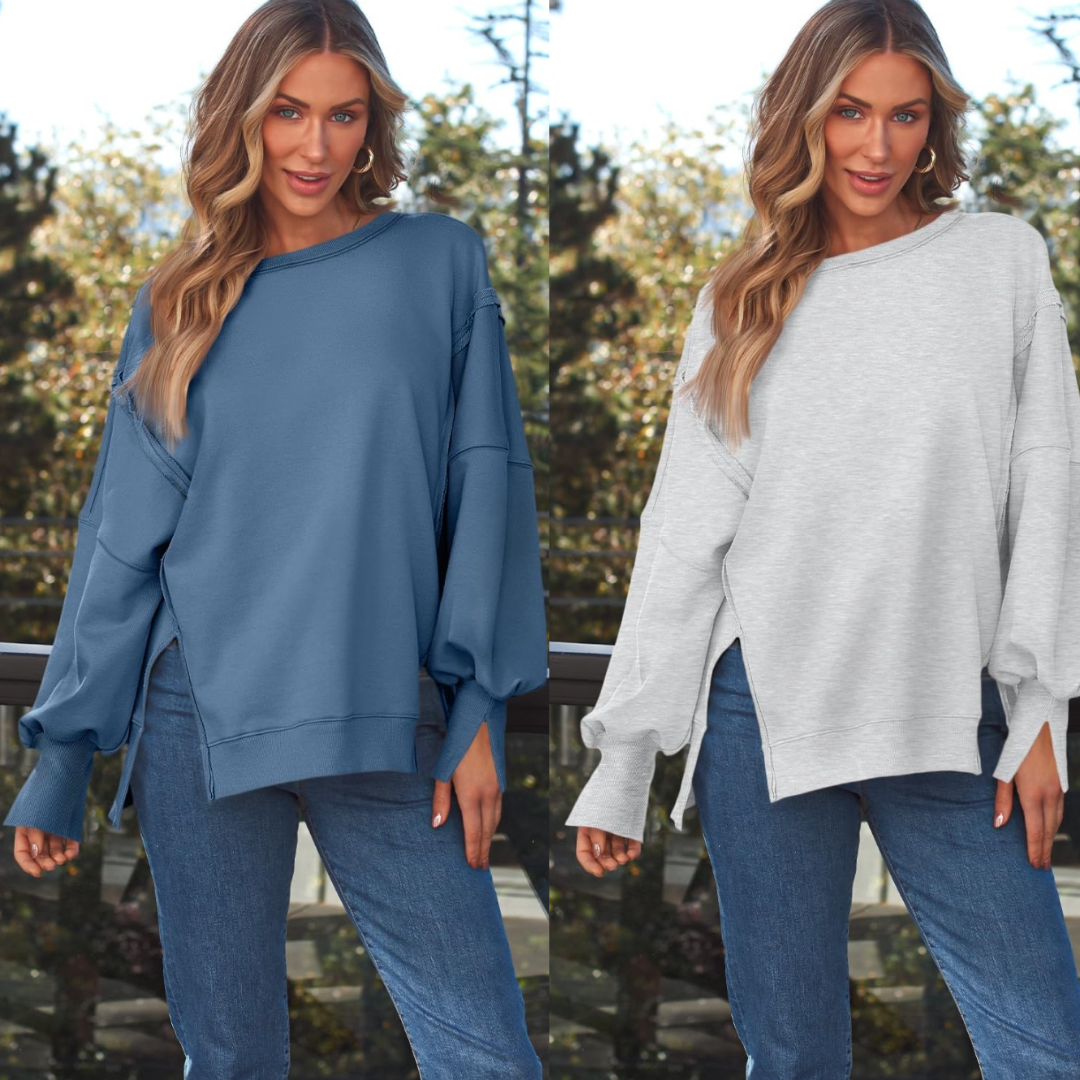 Cozy Habits, Long Sleeve Oversize Pullover with Side Slits