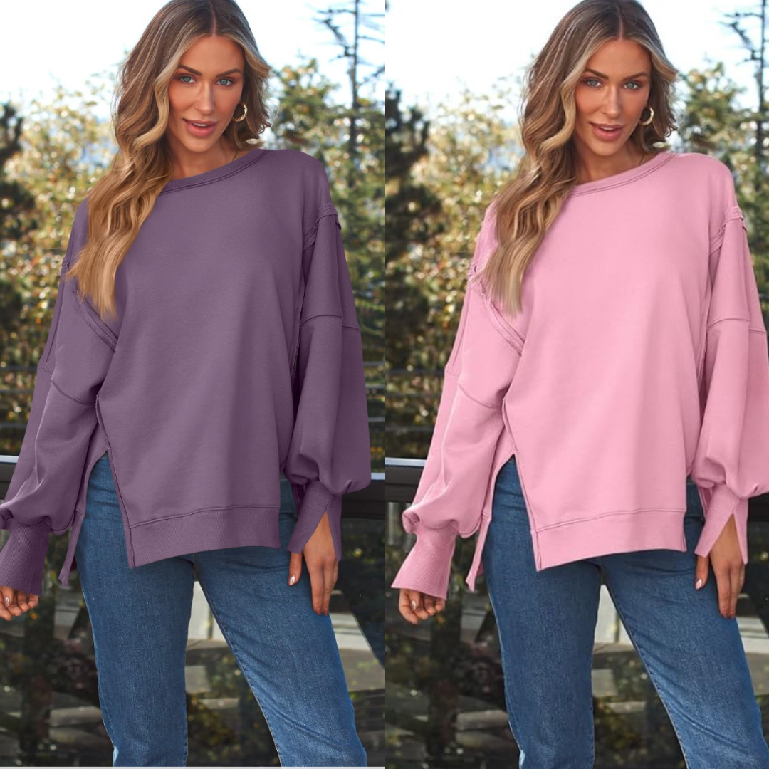 Cozy Habits, Long Sleeve Oversize Pullover with Side Slits