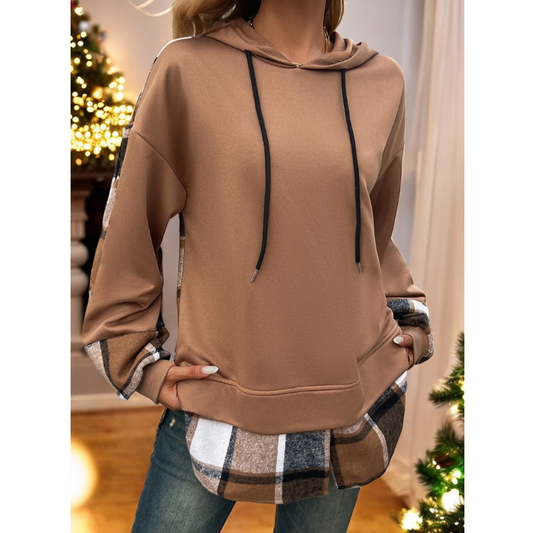 Only The Best, Long Sleeve Plaid Drawstring Hoodie Pullover