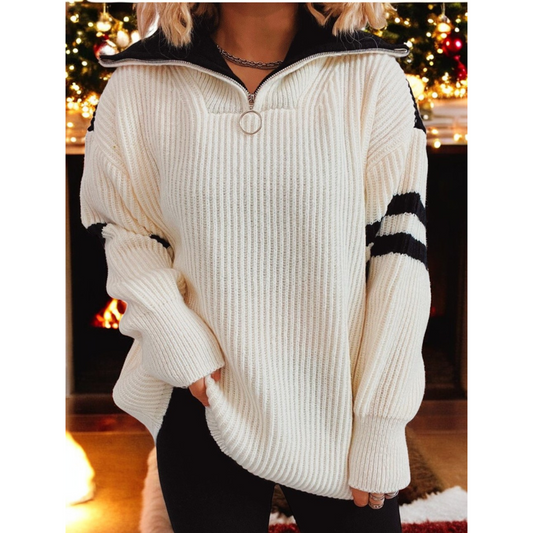 Travel Time, Long Sleeve Colorblock Zip Sweater Pullover