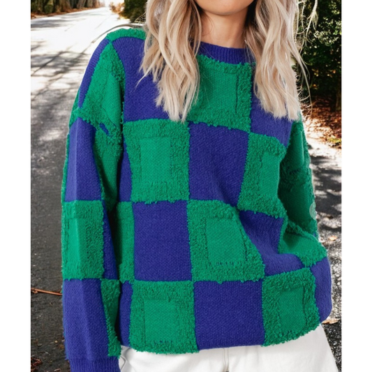 Stand Alone, Long Sleeve Texture Checker Design Fall Sweater