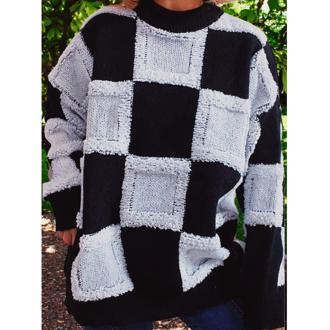 Stand Alone, Long Sleeve Texture Checker Design Fall Sweater