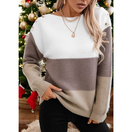 Who You Are, Long Sleeve Colorblock Sweater with Button Details