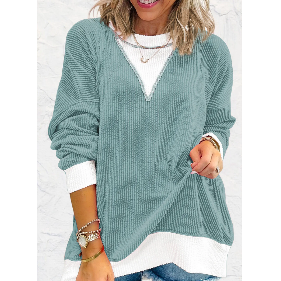 See That Smile, Long Sleeve Corded Colorblock Pullover