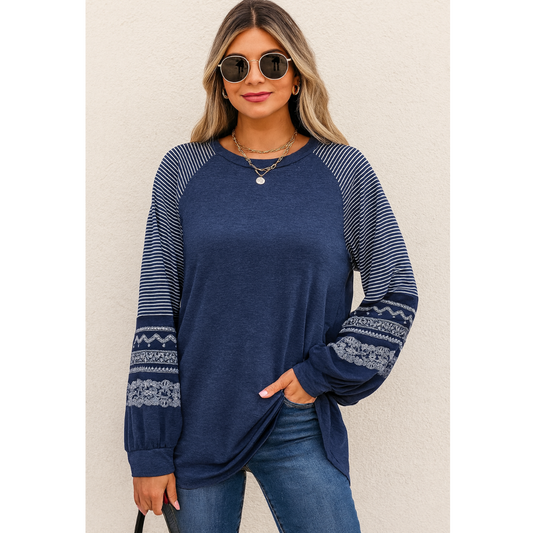 "Weekend Whimsy, Stripe & Stitch Long Sleeve Top"