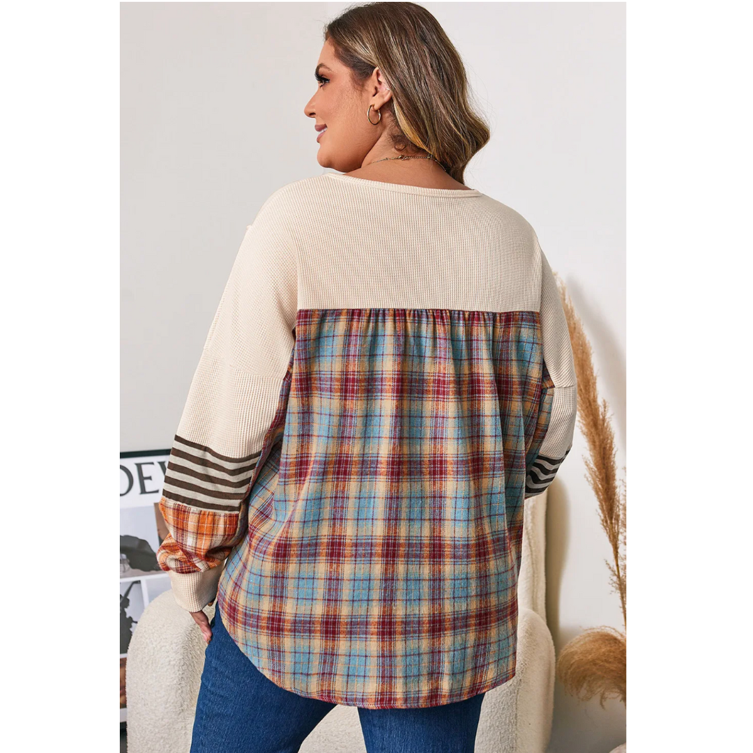 Patch Me If You Can, Curvy Waffle & Plaid Henley