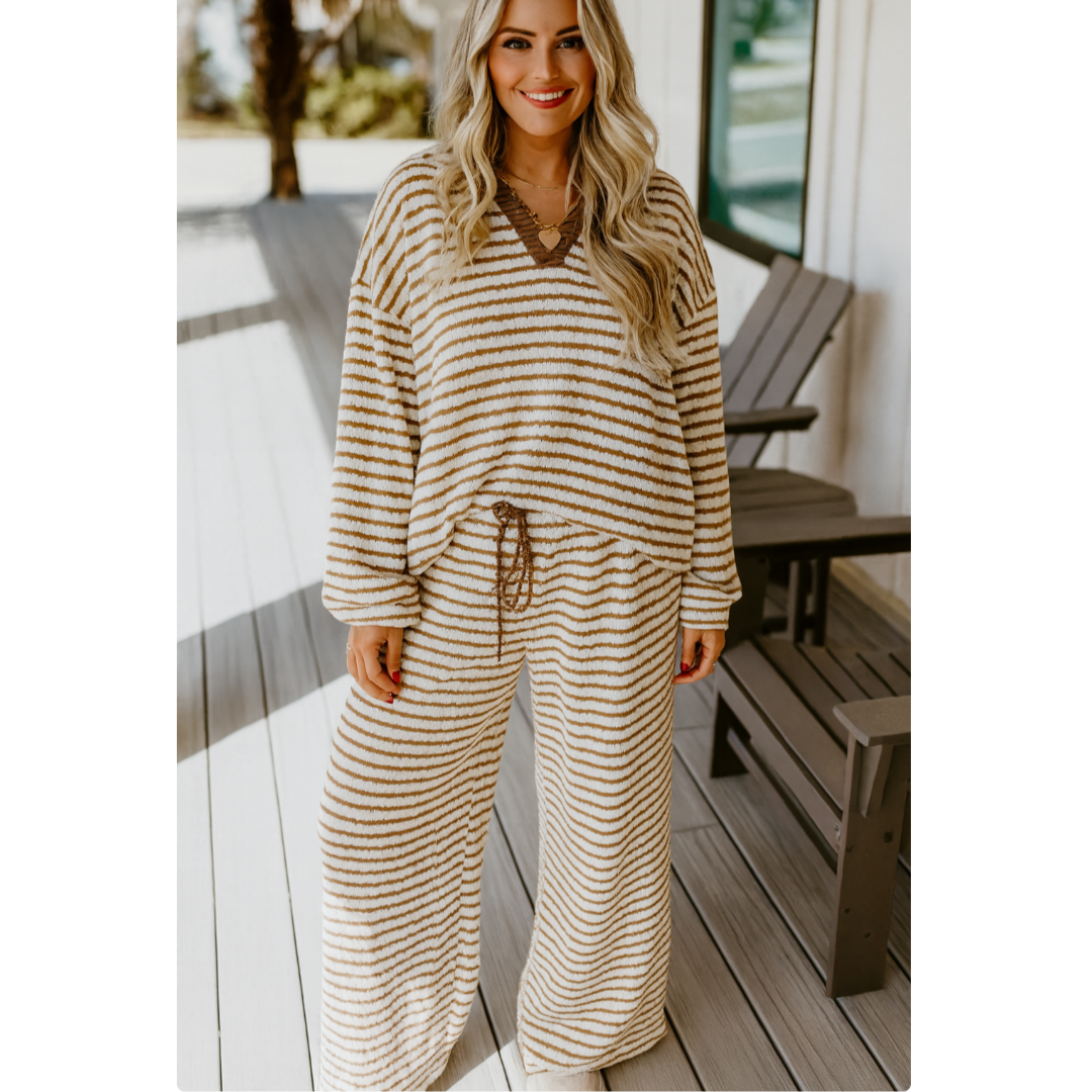 Cozy Horizons, Striped Wide Leg Pant Set