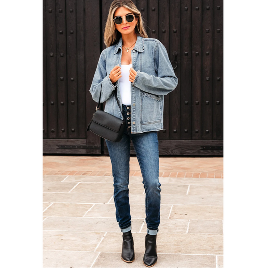 Denim Delight, Scalloped Edge Button-Up Jacket