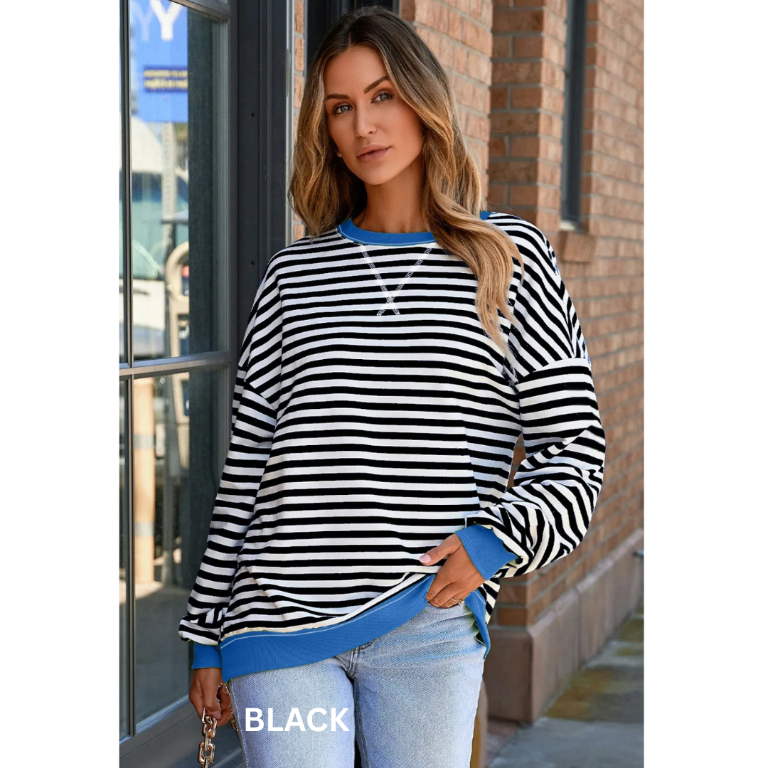 Take Your Turn, Long Sleeve Stripe Tunic Top