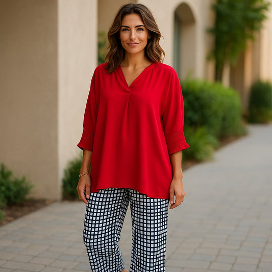 Boldly Yours, Smocked Sleeve V-Neck Blouse