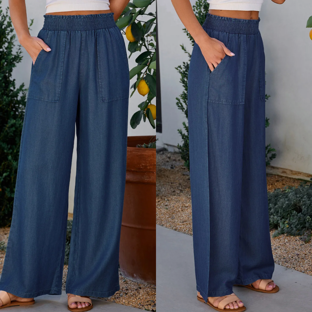 Talk About Perfection, Wide Leg Soft Chambray Denim Pants