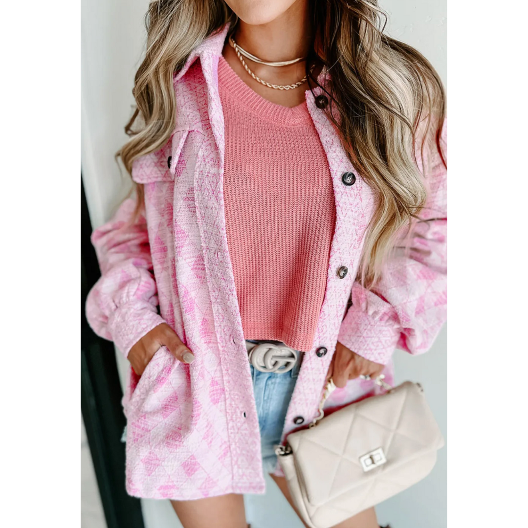 Butterfly Feelings, Pink Textured Geometric Shacket