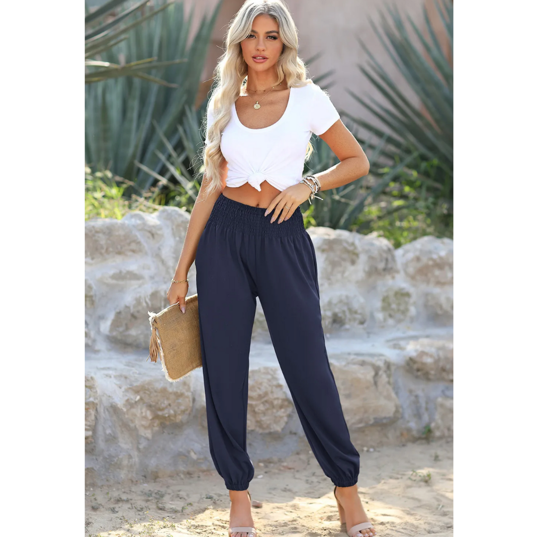 Chase the Chill, High Waist Smocked Jogger Pants