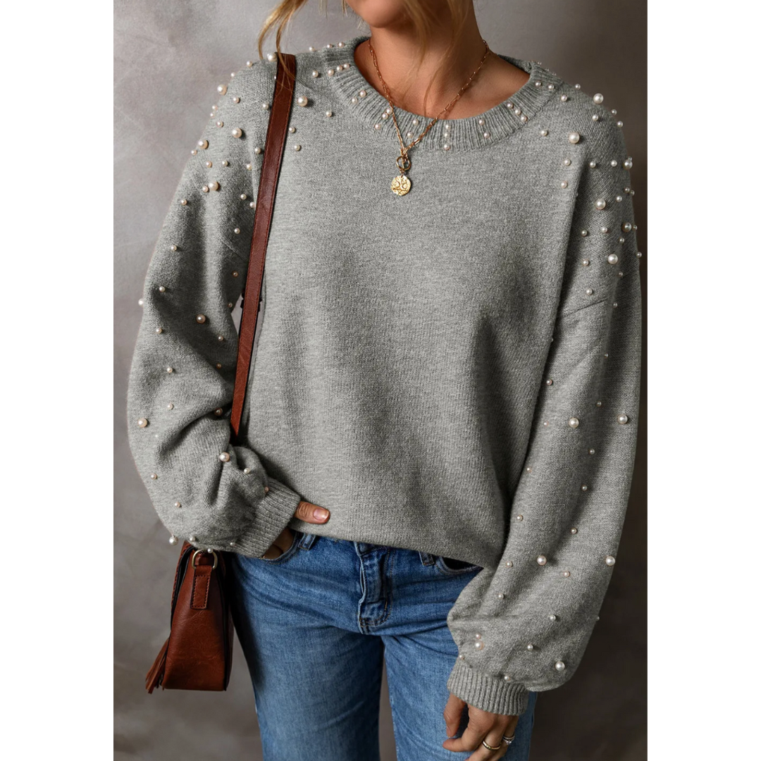 Can't Help But Feel Chic, Long Sleeve Pearl Embellished Sweater(Small-4X)