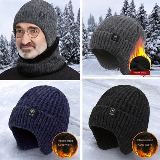 Double Fleece or Velvet Insulated for Cold Weather, Mens Beanie with Ear Covers