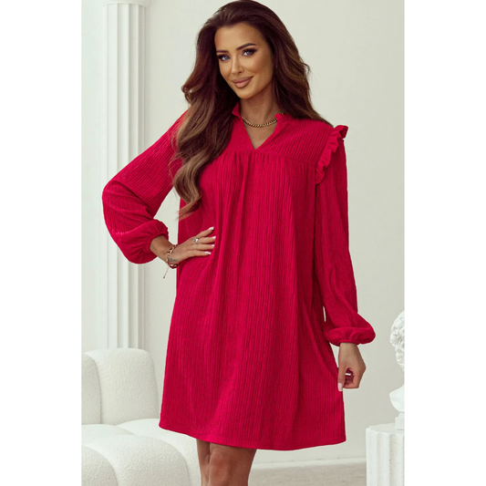 Holiday Cheer, Long Sleeve Red Holiday Dress