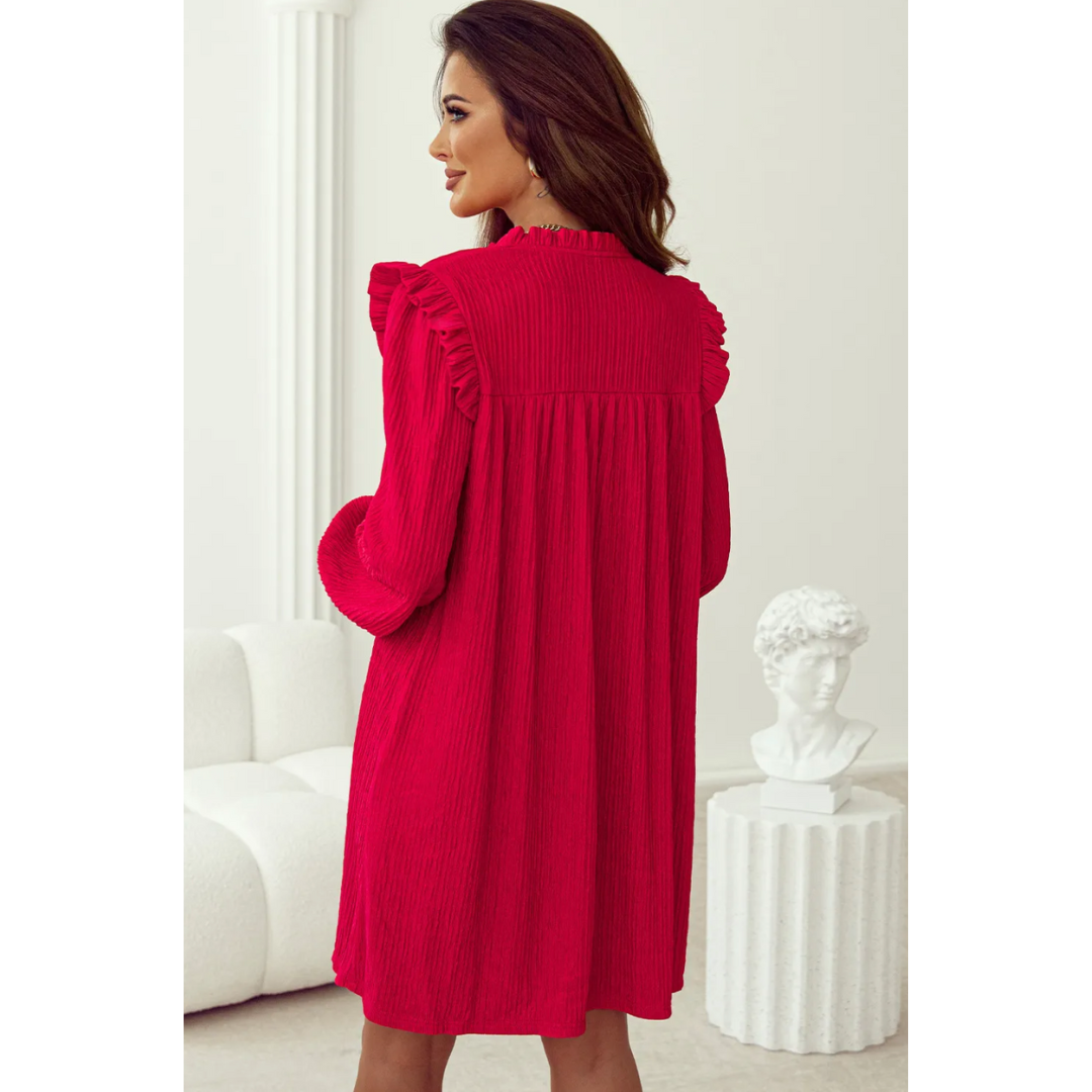 Holiday Cheer, Long Sleeve Red Holiday Dress