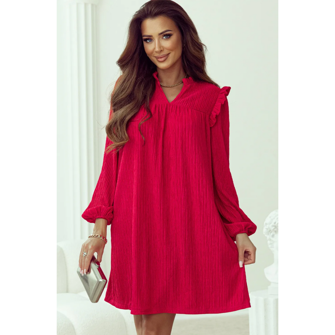 Holiday Cheer, Long Sleeve Red Holiday Dress