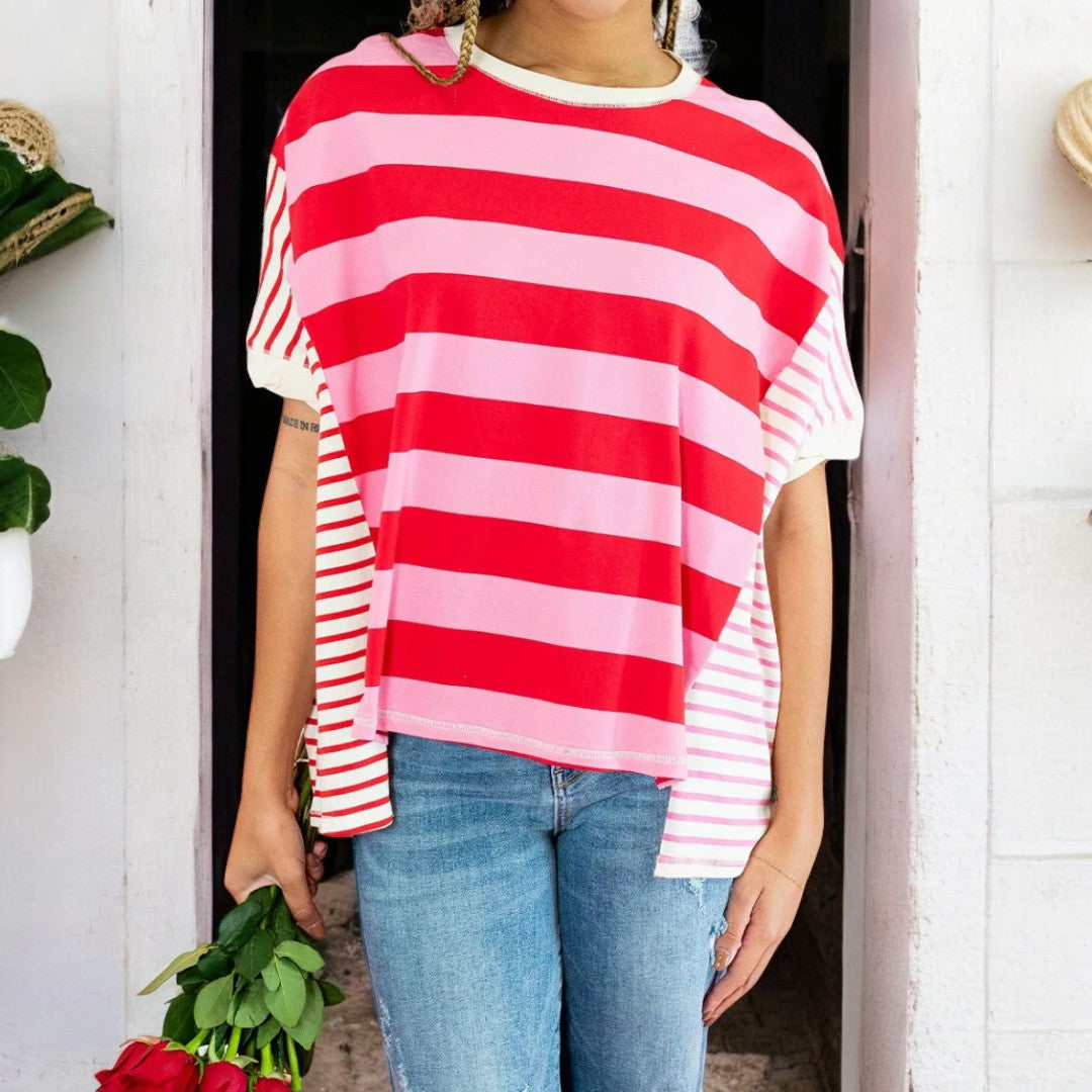 It Makes Sense, Short Sleeve Stripe Colorblock Tunic