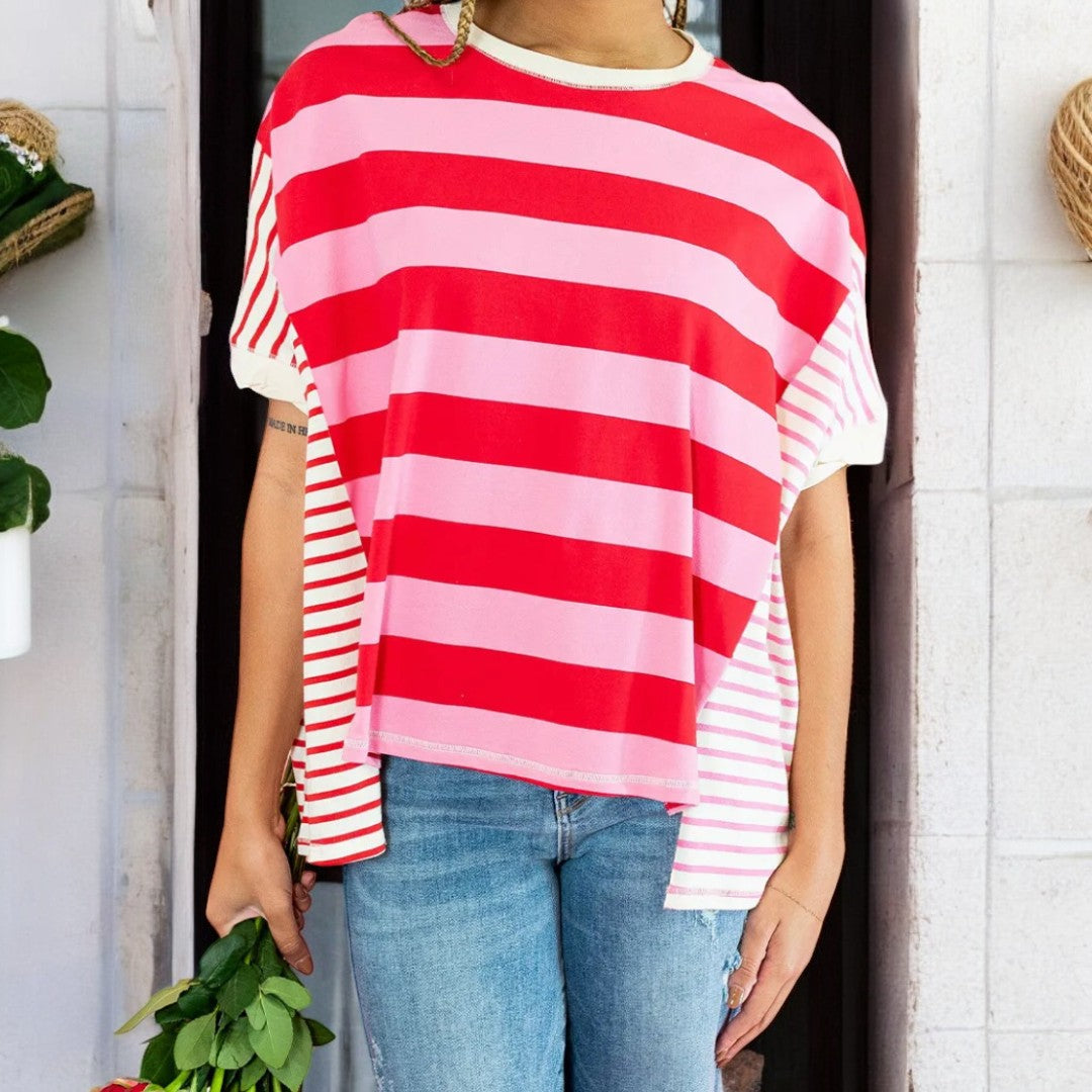 It Makes Sense, Short Sleeve Stripe Colorblock Tunic