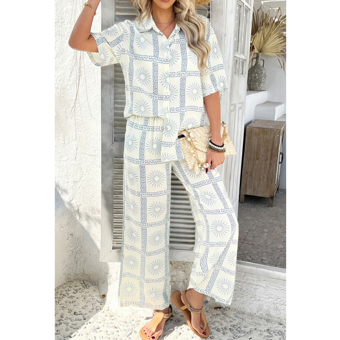 Full Vacation Mode, Short Sleeve Crop Pants Set