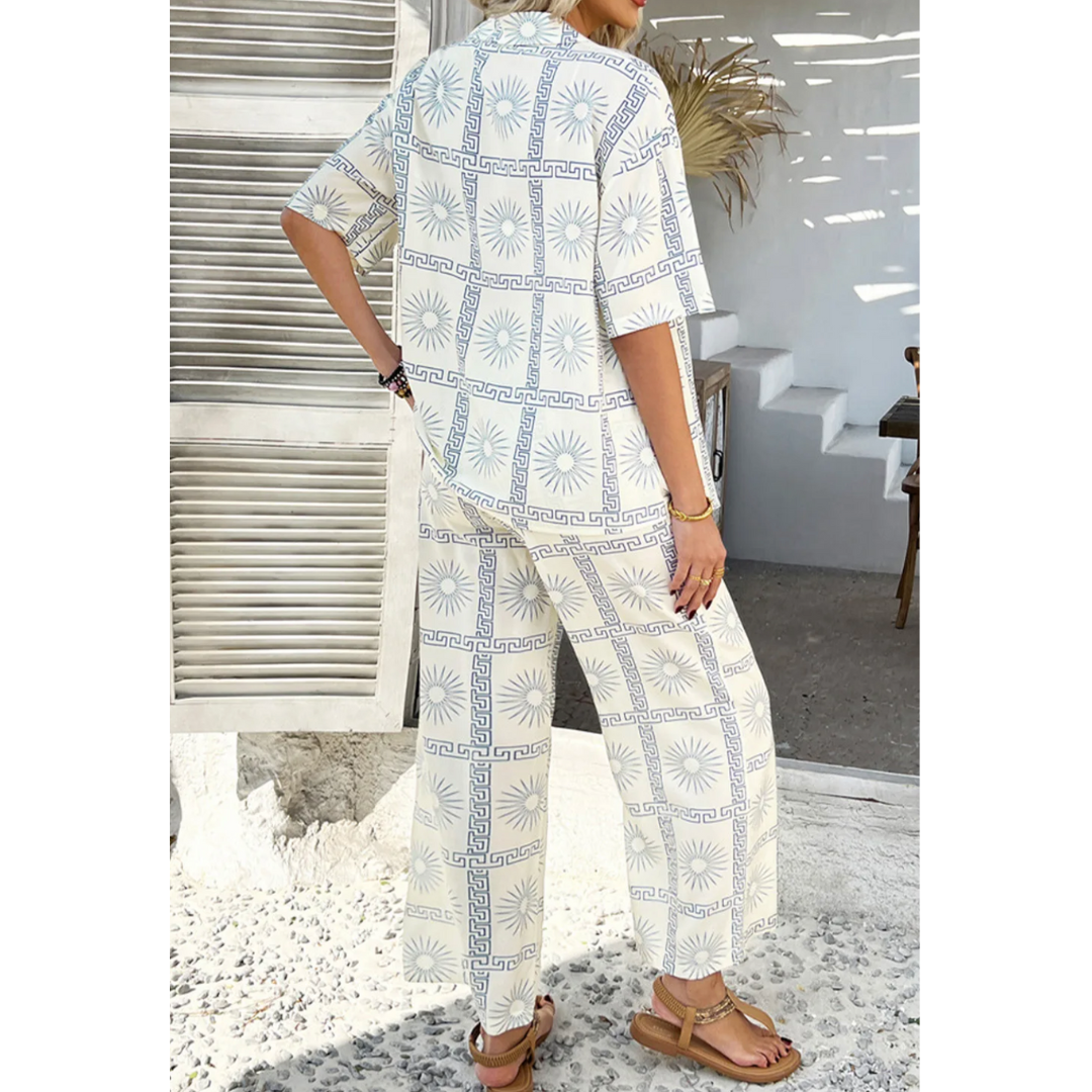 Full Vacation Mode, Short Sleeve Crop Pants Set