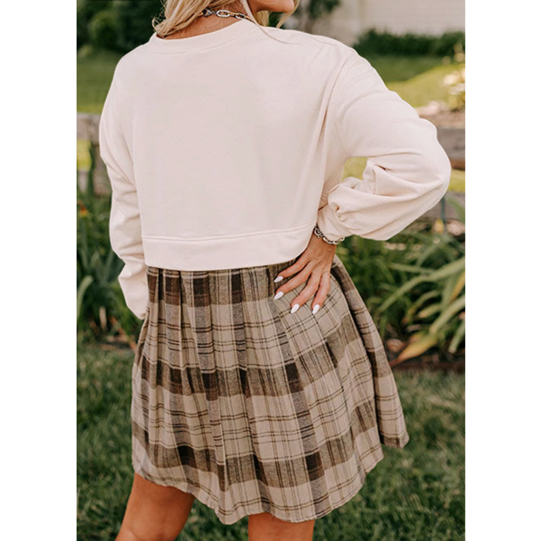 Everywhere You Go, Long Sleeve Plaid Colorblock Dress