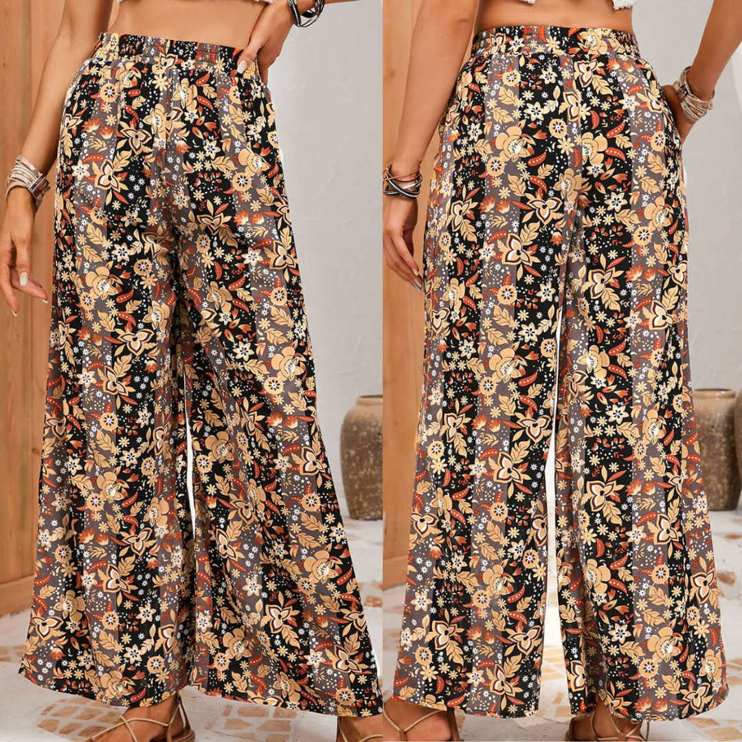 All The Colors OF Fall, Floral Pull-On Wide Leg Pants