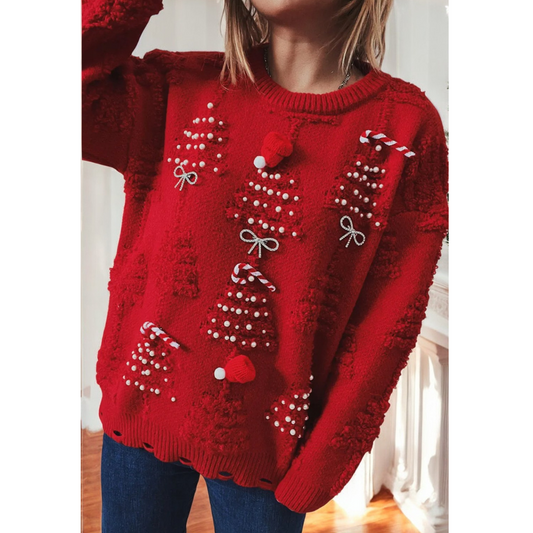 No Ugly Sweater Here, Long Sleeve Sparkle Bright Christmas Tree Sweater