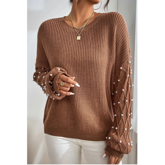 Timeless Classic, Long Sleeve Pearl Embossed Sweater