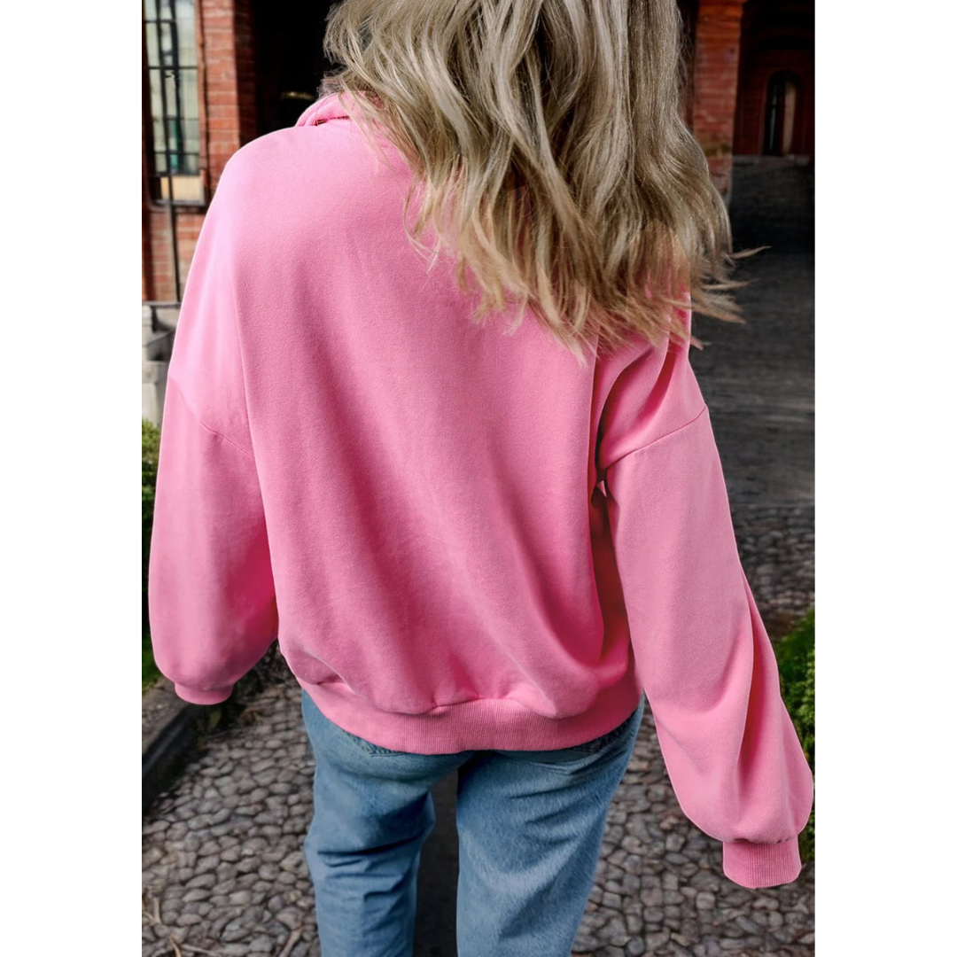 All The Facts, Oversize Long Sleeve Half Zip Pullover with Pockets