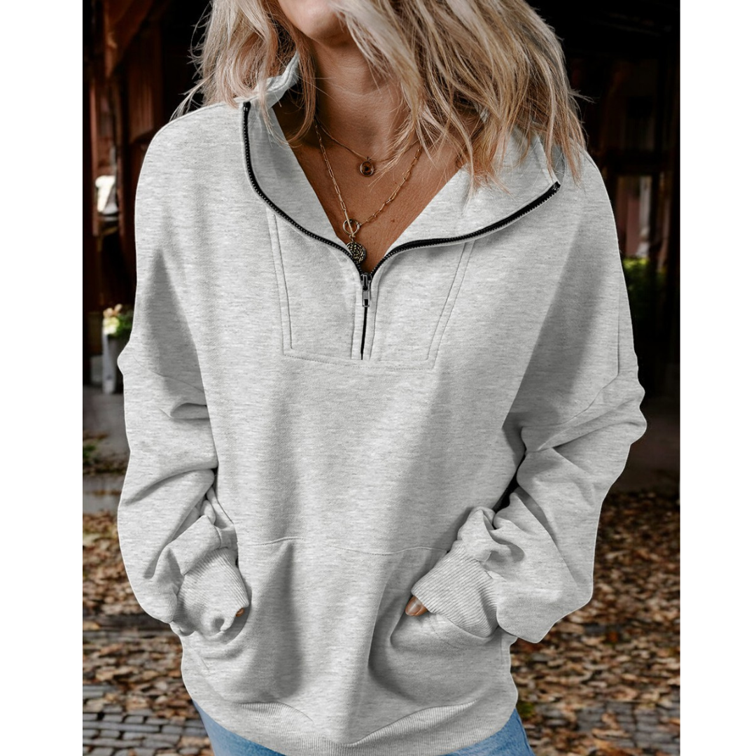 All The Facts, Oversize Long Sleeve Half Zip Pullover with Pockets