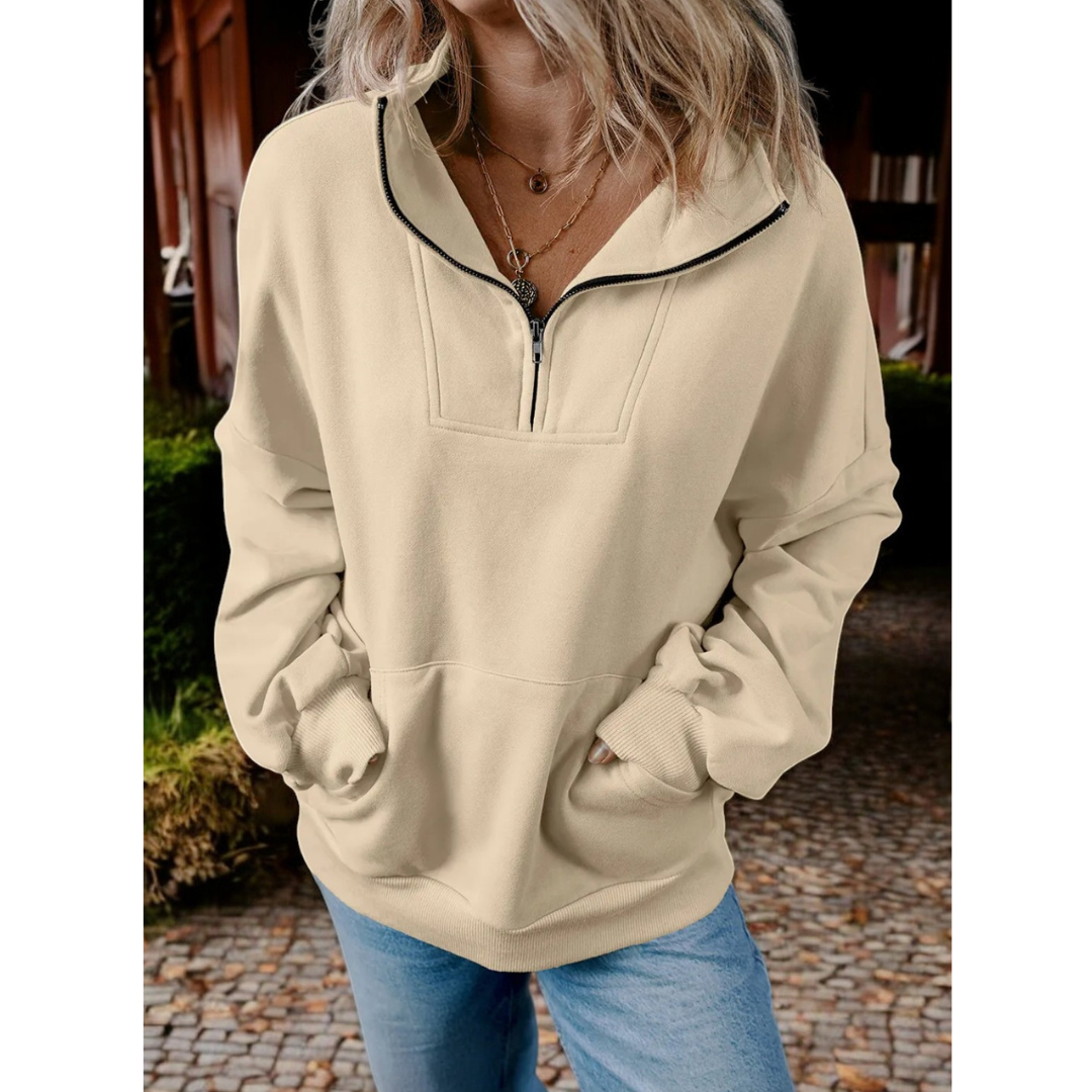 All The Facts, Oversize Long Sleeve Half Zip Pullover with Pockets