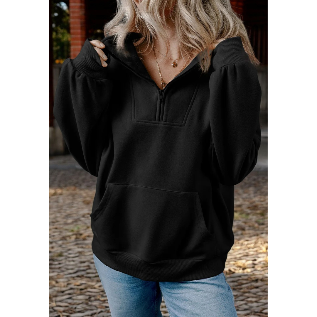 All The Facts, Oversize Long Sleeve Half Zip Pullover with Pockets