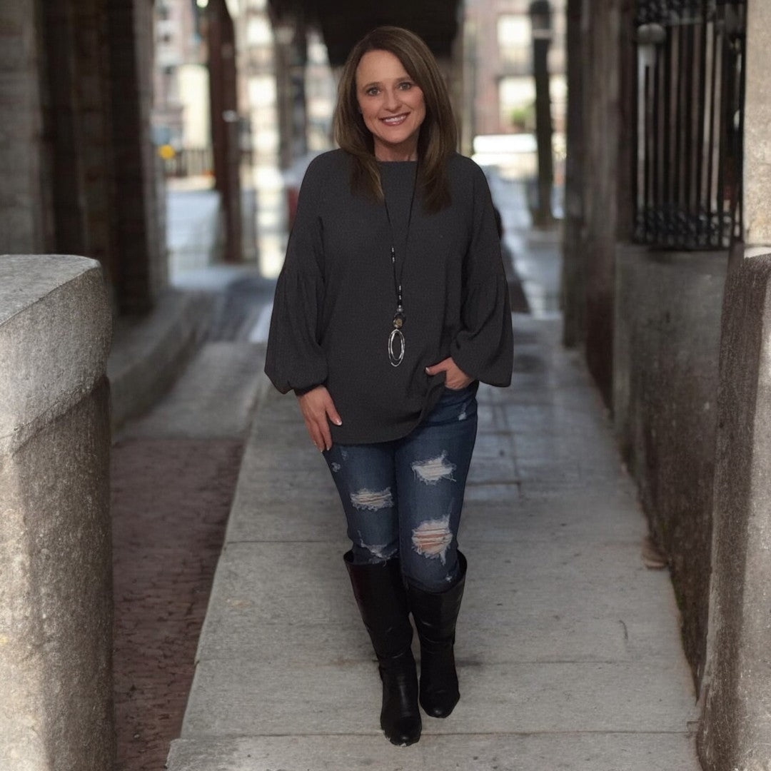 What About You, Long Bubble Sleeve Fall Tunic