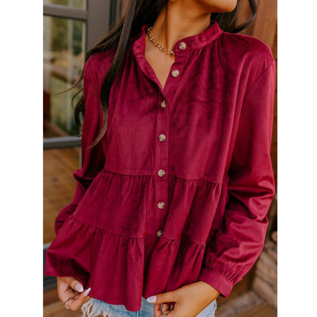 In A Pinch, Long Sleeve Button Down Tier Ruffle Top