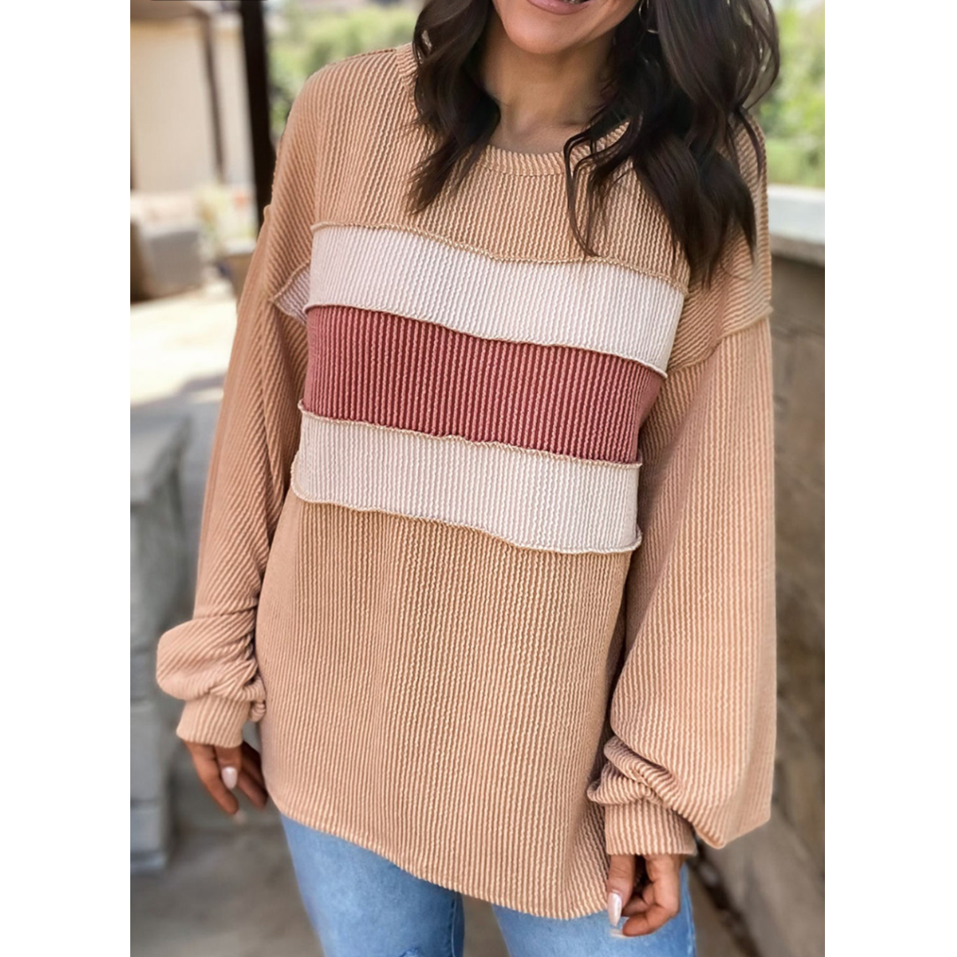 Couldn't Love You More, Long Sleeve Colorblock Waffle Knit Tunic