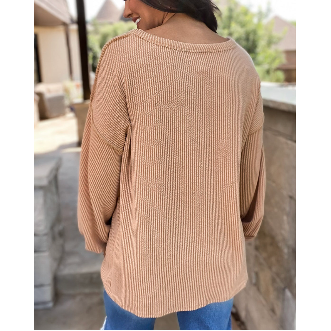 Couldn't Love You More, Long Sleeve Colorblock Waffle Knit Tunic