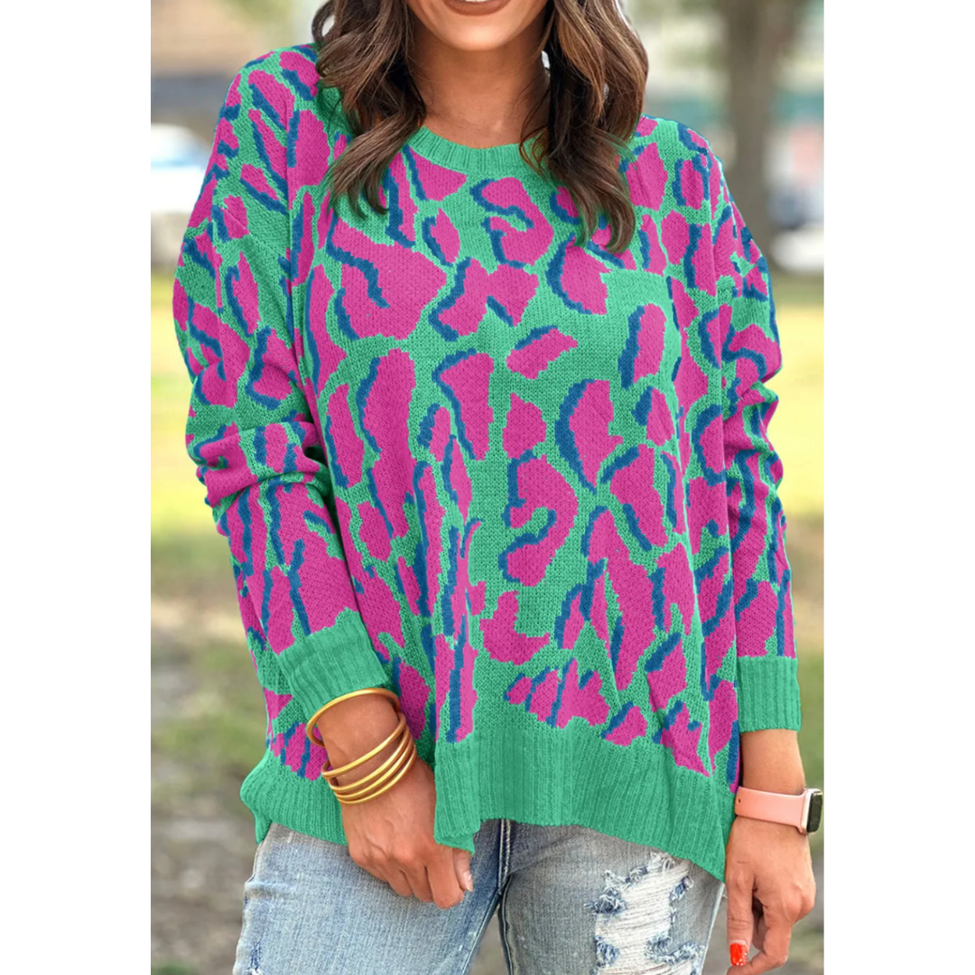 Full Of Life, Leopard Colorblock Tunic (SMALL-4X)