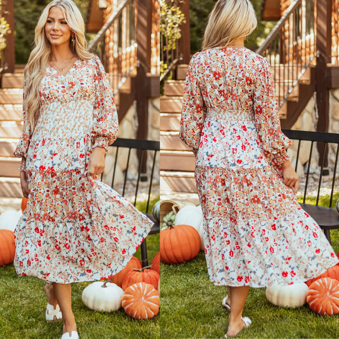 Strong Feeling, Mix Floral Pattern Midi Dress