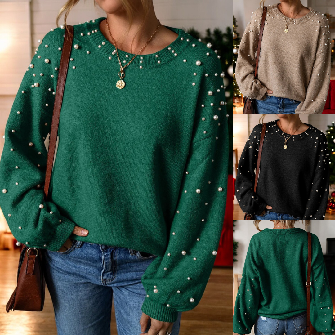 Can't Help But Feel Chic, Long Sleeve Pearl Embellished Sweater(Small-4X)