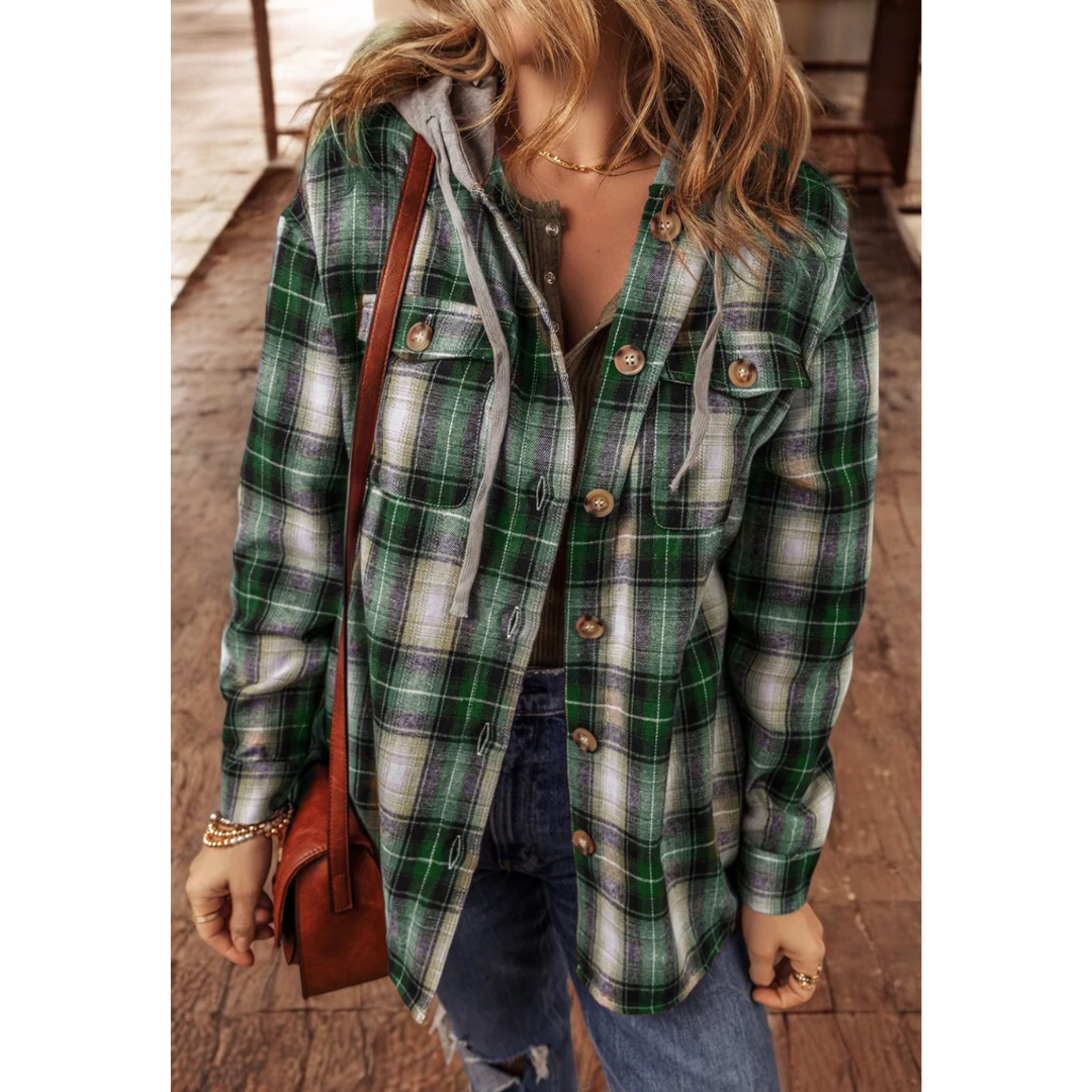 In Full Support, Plaid Hooded Shacket