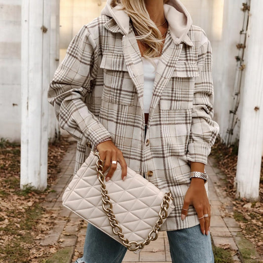 We Know Girl, Long Sleeve Plaid Hoodie Shacket