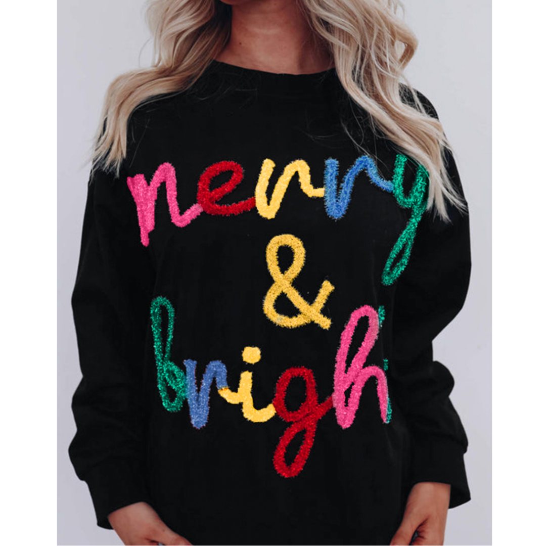 Merry And Bright, Long Sleeve Christmas Pullover