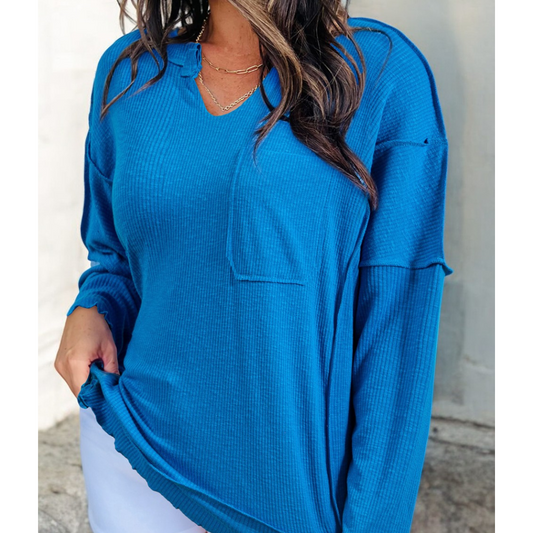 Going Places, Long Sleeve Ribbed V Neck Tunic